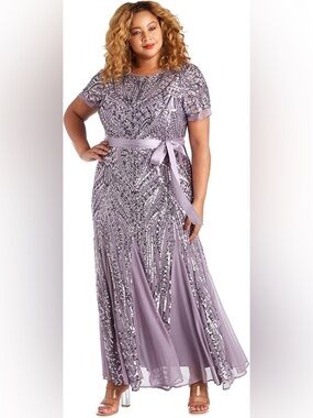 Plus Size Lavender Sequin Evening Gown NO BELT